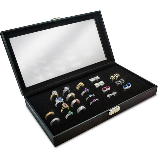 misaya Ring Organizer Tray Women 60 Rings Slot Display Jewelry Holder Box Jet Black